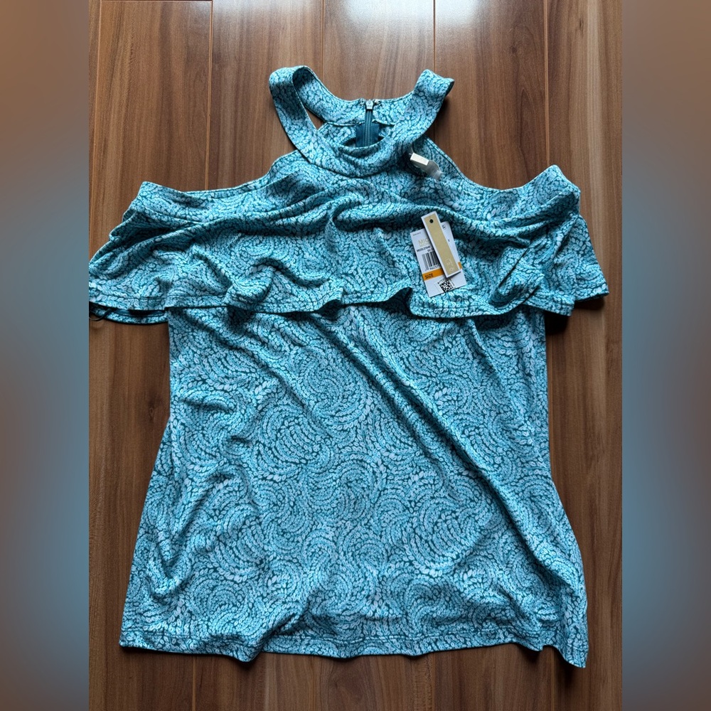 NWT Michael Kors Shibori Pronted Flounce Cold Shoulder Top - size S